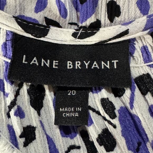 Lane Bryant SZ 20 Top Abstract Long Sleeves Smocked Waist Round Neck Crinkle - Picture 7 of 9